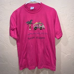 Vintage 90s Milagro Ecuador Pink Embroidered Shirt